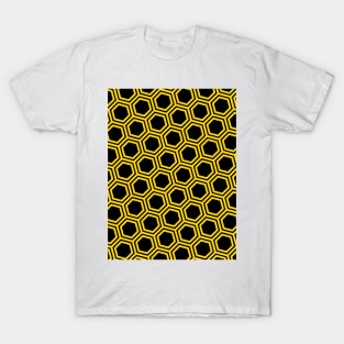 Pattern hexagon gold on black background T-Shirt